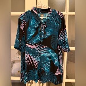 NWT Worthington Blue and Pink Leaf Print Blouse y2k cottagecore